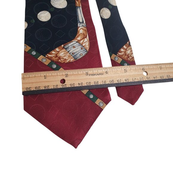 Evan Picone Sport Men Golf Theme Necktie Vintage All Silk Red Black Designer - Picture 4 of 6